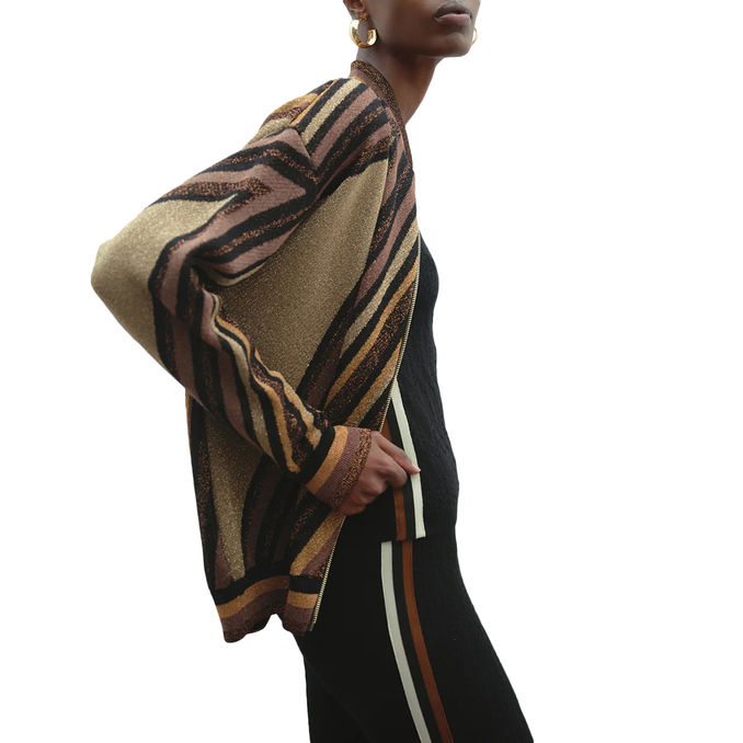 DIAGONAL STRIPE KNIT BOMBER JACKET