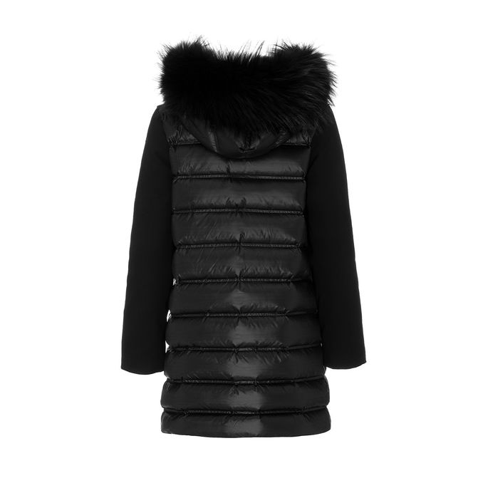 DOWN JACKET COAT WITH HOOD AND FUR IN NYLON Woman Black