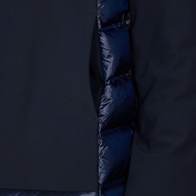 DOWN JACKET COAT WITH HOOD AND FUR IN NYLON Woman Blue Black