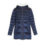 DOWN JACKET SATIN EFFECT WITH FIXED HOOD Woman Blue navy DOWN JACKET SATIN EFFECT WITH FIXED HOOD Woman Blue navy