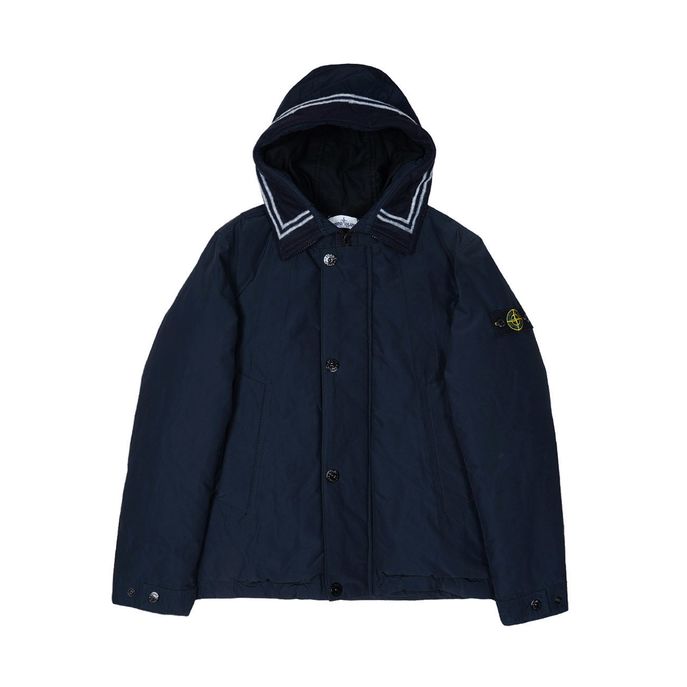 DOWN JACKET WITH FIXED HOOD AND CONTRAST PROFILE Kids Blue