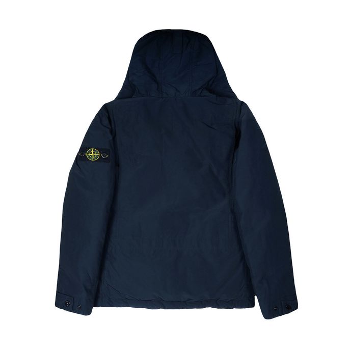 DOWN JACKET WITH FIXED HOOD AND CONTRAST PROFILE Kids Blue