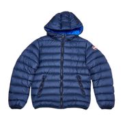 DOWN JACKET WITH HOOD AND CONTRAST INTERIOR Kid Blue DOWN JACKET WITH HOOD AND CONTRAST INTERIOR Kid Blue