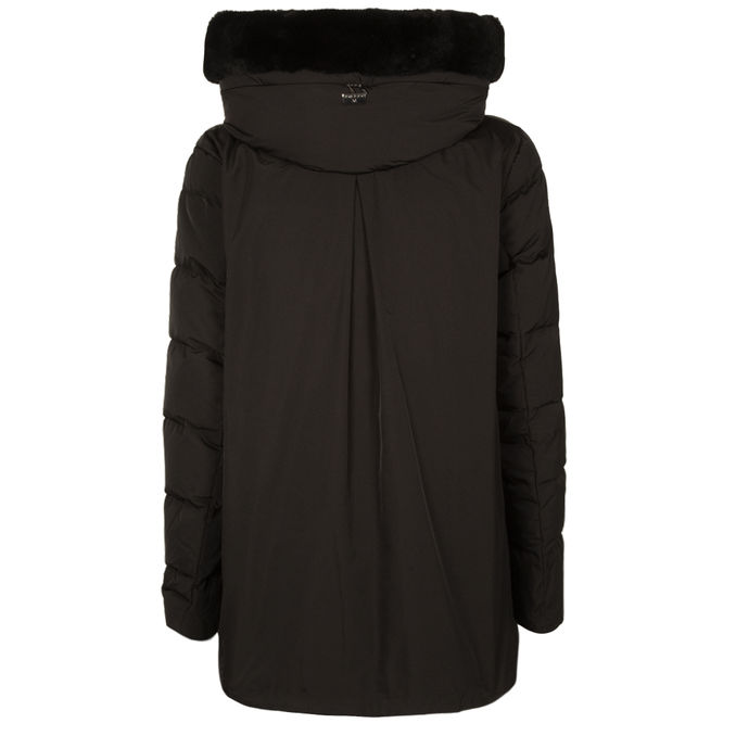 DOWN JACKET WITH HOOD IN FUR Woman Black