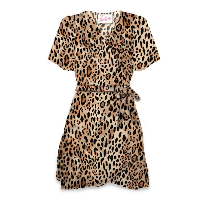 DRESS CEDRIC MINI Woman Satin Sand Leopard