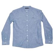 ESSENTIAL LINEN COTTON SHIRT MANDARIN COLLAR Kid Indigo ESSENTIAL LINEN COTTON SHIRT MANDARIN COLLAR Kid Indigo