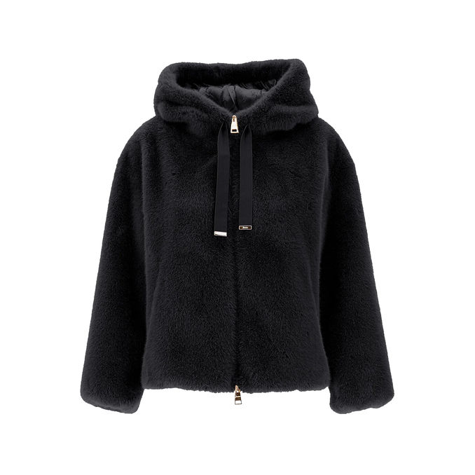 FAUX MINK FUR HOODIE Women Black