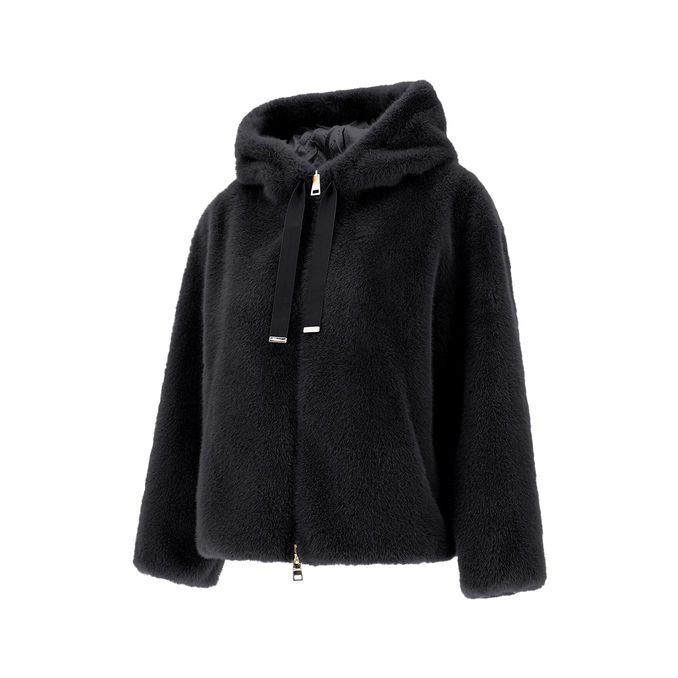 FAUX MINK FUR HOODIE Women Black