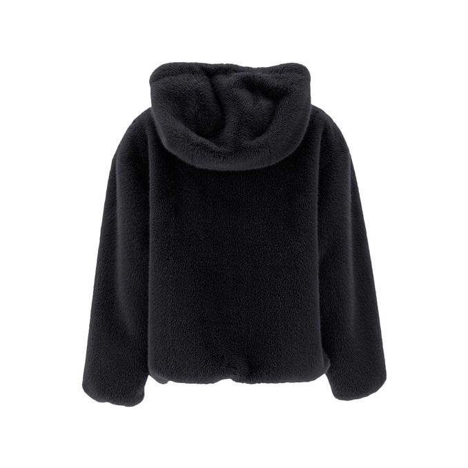 FAUX MINK FUR HOODIE Women Black