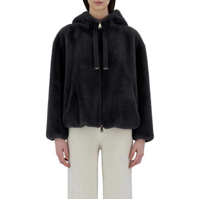 FAUX MINK FUR HOODIE Women Black