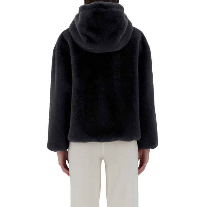 FAUX MINK FUR HOODIE Women Black