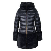 FEATHER COAT WITH FAUX FUR TRIM Girl Navy Blue   FEATHER COAT WITH FAUX FUR TRIM Girl Navy Blue