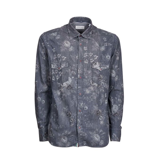 FLORAL JEANS EFFECT COTTON SHIRT Man Gray
