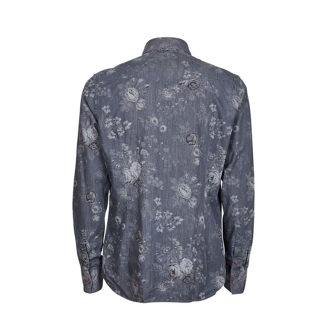 FLORAL JEANS EFFECT COTTON SHIRT Man Gray