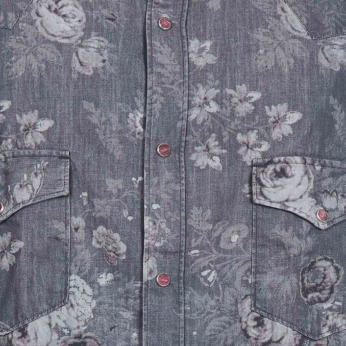 FLORAL JEANS EFFECT COTTON SHIRT Man Gray