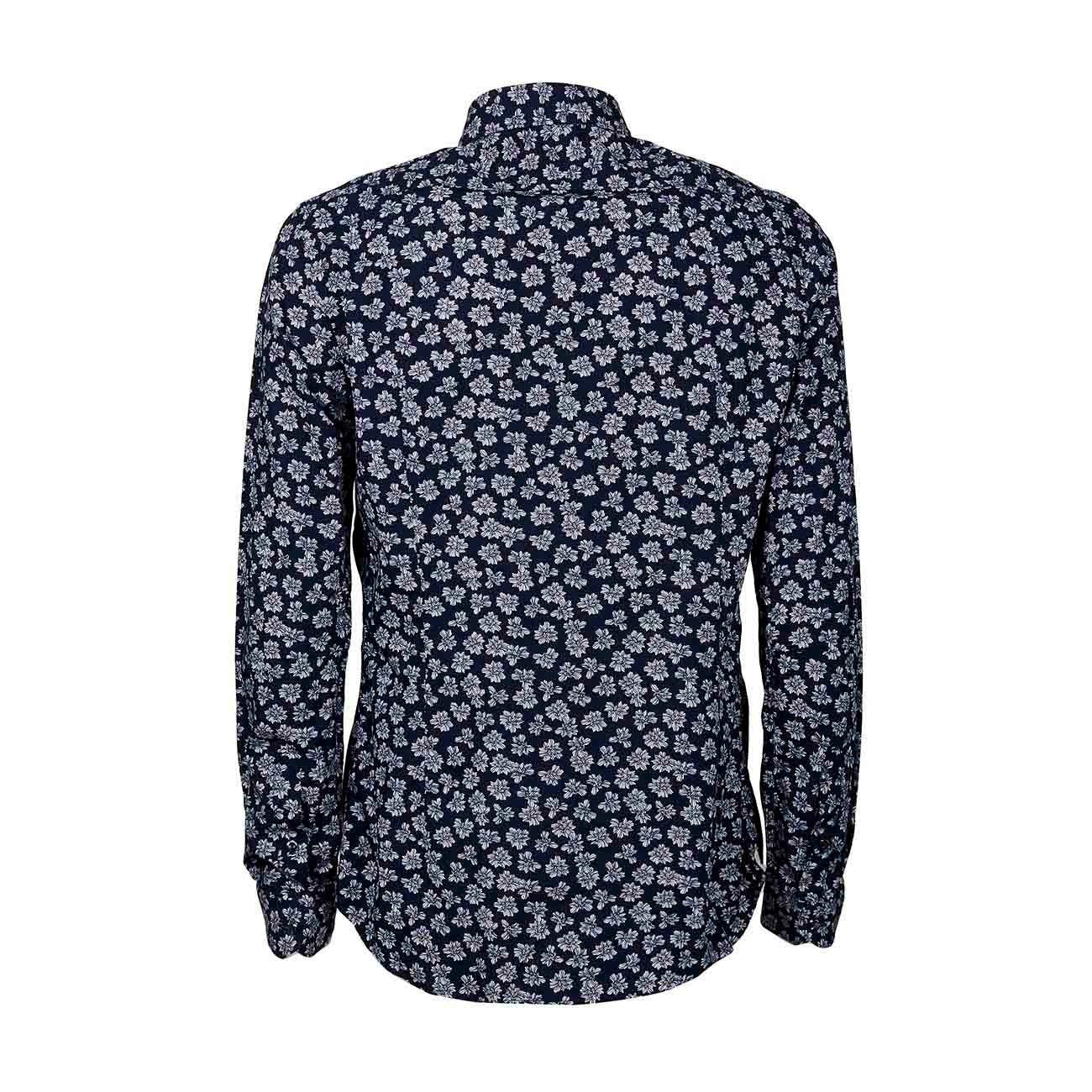 Tintoria Mattei 954 Floral Print Shirt With French Collar Man Blue White Mascheroni Moda