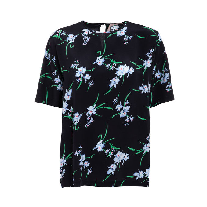 FLOWERED SILK BLOUSE Woman Black