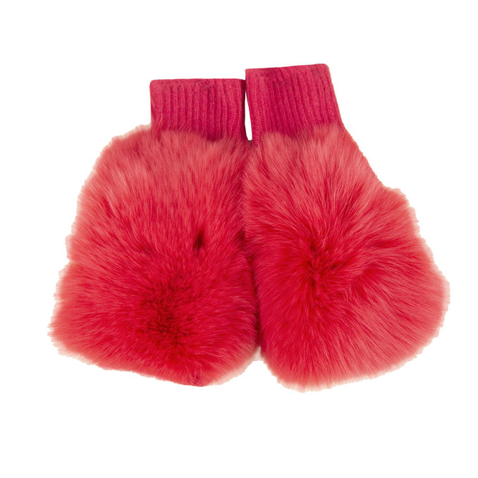 FOX FUR SLEEVE GLOVES Woman Fuxia