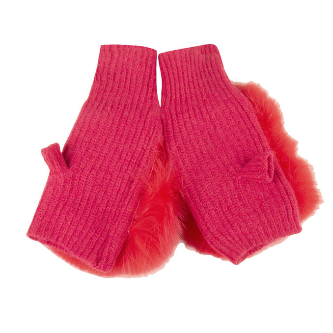 FOX FUR SLEEVE GLOVES Woman Fuxia