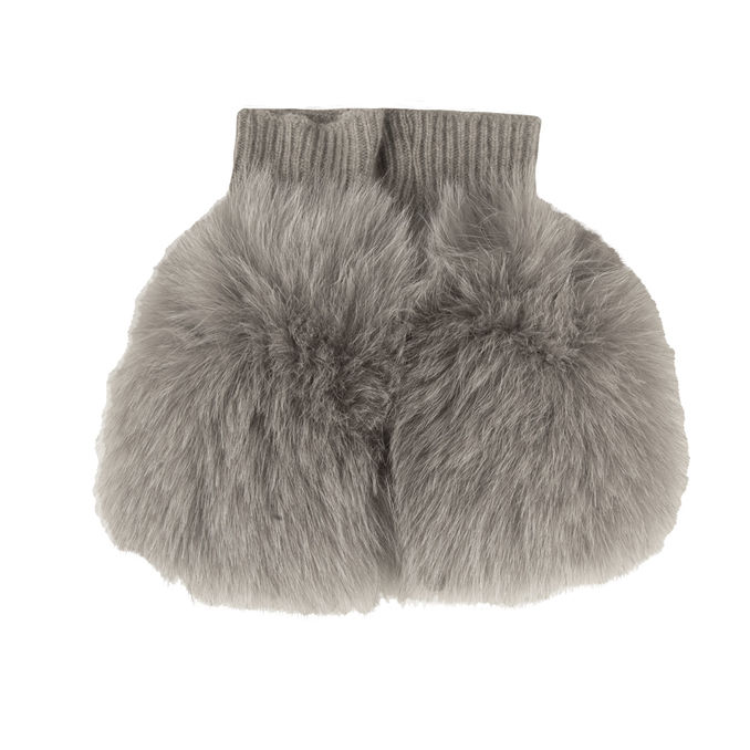 FOX FUR SLEEVE GLOVES Woman Grey