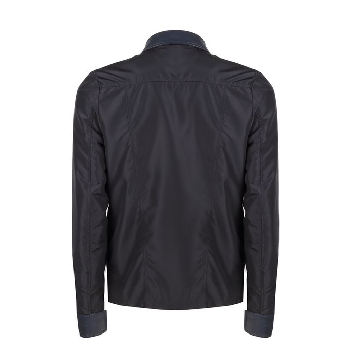 FULLZIP NYLON JACKET WITH LEATHER DETAILS Man Navy