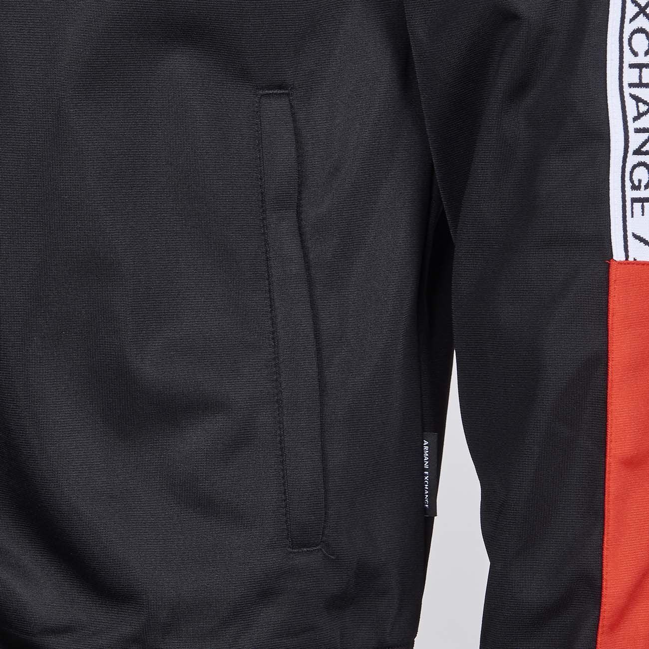 ARMANI EXCHANGE FULLZIP SWEATSHIRT WITH HOOD AND LETTERING SIDE BANDS Man  Black red white | Mascheroni Sportswear