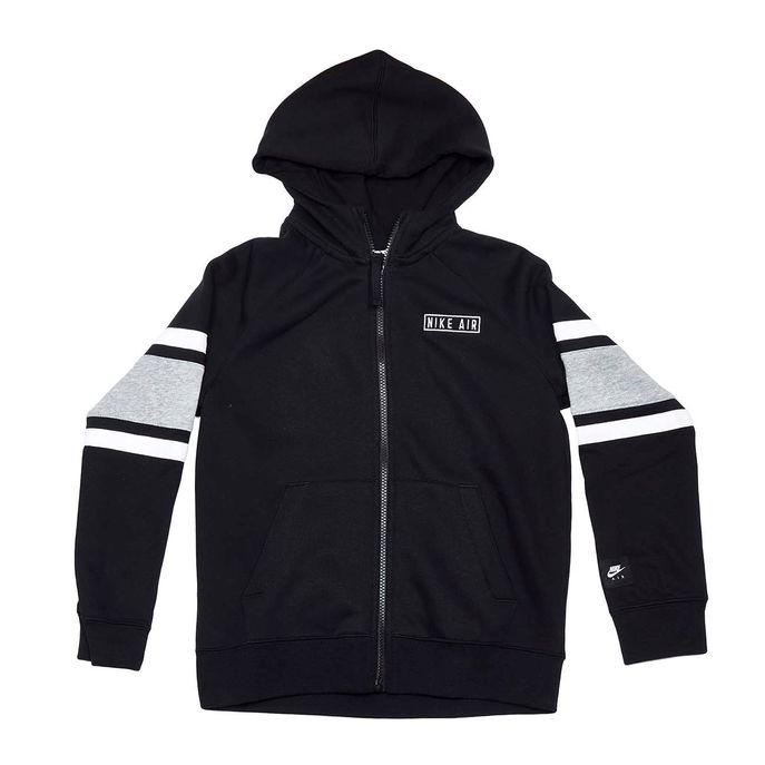 FULLZIP SWEATSHIRT WITH STRIPES HOOD AND LOGO Kid Black Grey White