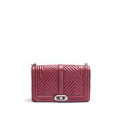 GEO QUILTED LOVE LEATHER SHOULDER WITH CHAIN AND SHOULDER STRAP Woman Silver Bordeaux GEO QUILTED LOVE LEATHER SHOULDER WITH CHAIN AND SHOULDER STRAP Woman Silver Bordeaux