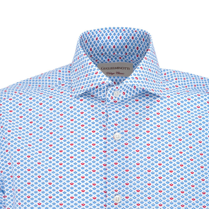 GEOMETRIC MICROFANTASY COTTON SHIRT Man White Blue Red