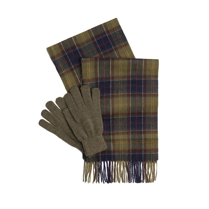 GIFT SET TARTAN SCARF AND GLOVES Man Classic Olive