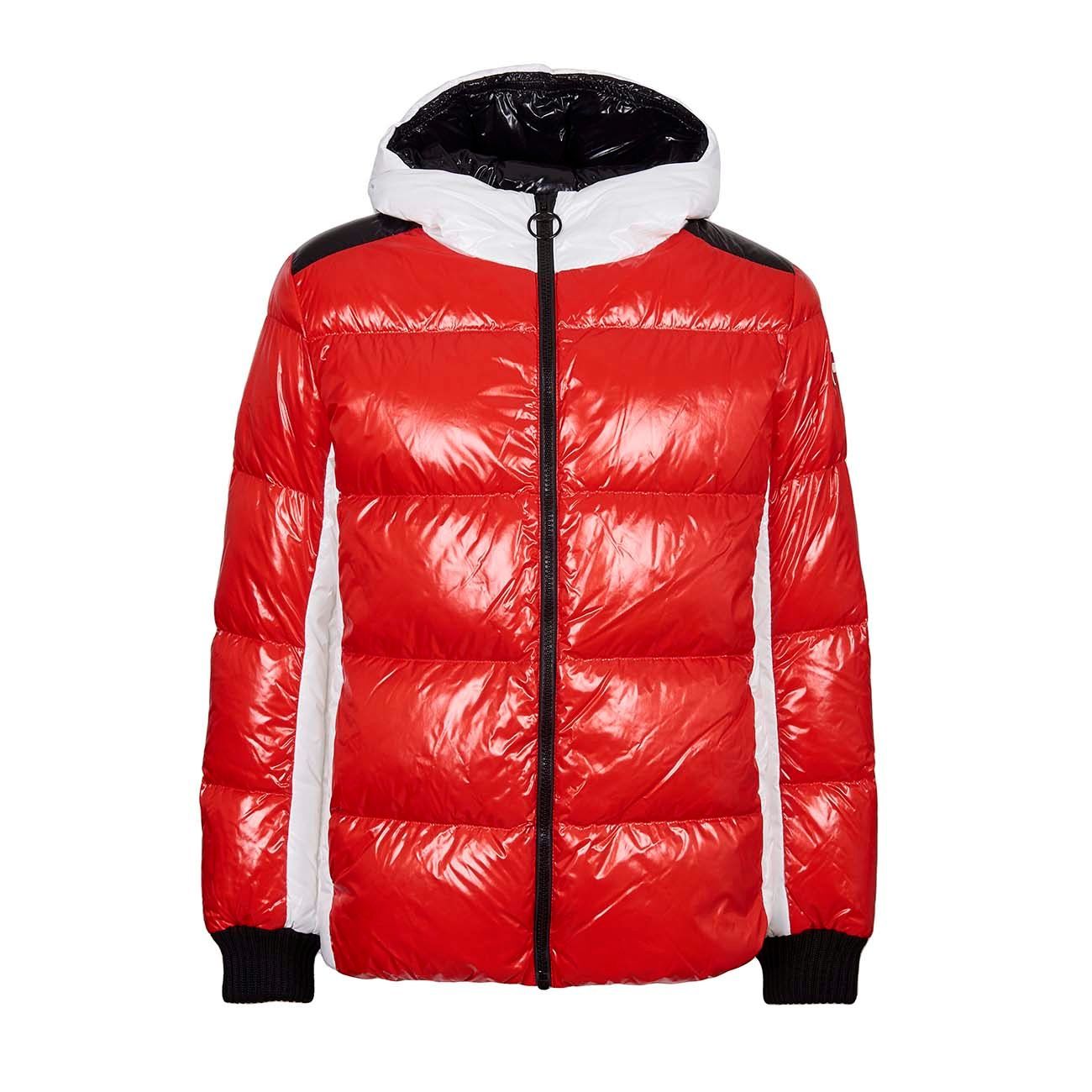 COLMAR ORIGINALS GLOSSY HOODED DOWN JACKET WITH KNIT CUFFS Man Russian White Black |