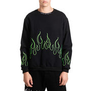 GREEN EMBROIDERED FLAMES CREW NECK SWEATSHIRT Man Black GREEN EMBROIDERED FLAMES CREW NECK SWEATSHIRT Man Black