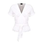 HALF SLEEVE BLOUSE IN POPELINE WITH BELT Woman White HALF SLEEVE BLOUSE IN POPELINE WITH BELT Woman White