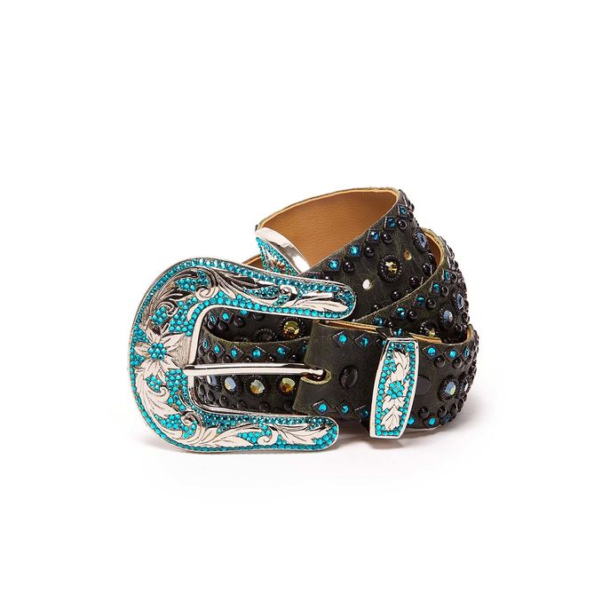 HIGH BELT BIG BUCKLE DECORATED AND WITH SWAROVSKY Woman Black Yellow Light Blue
