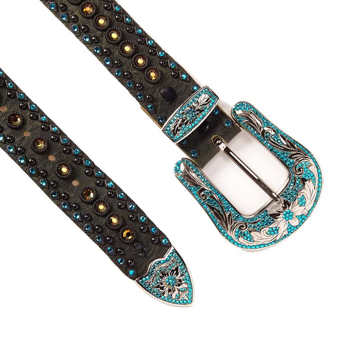 HIGH BELT BIG BUCKLE DECORATED AND WITH SWAROVSKY Woman Black Yellow Light Blue