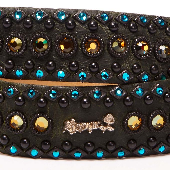 HIGH BELT BIG BUCKLE DECORATED AND WITH SWAROVSKY Woman Black Yellow Light Blue