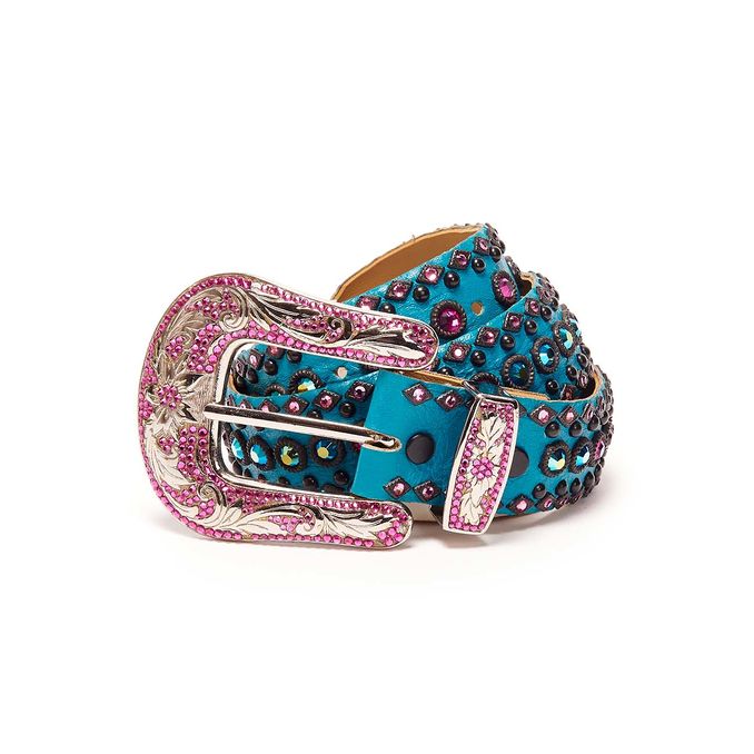 HIGH BELT BIG BUCKLE DECORATED AND WITH SWAROVSKY Woman Light Blue Pink
