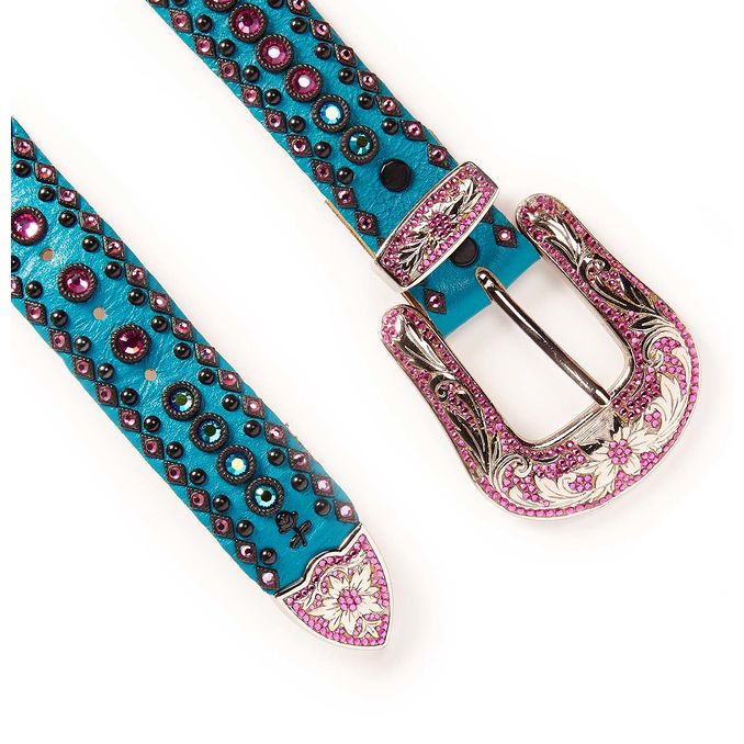 HIGH BELT BIG BUCKLE DECORATED AND WITH SWAROVSKY Woman Light Blue Pink