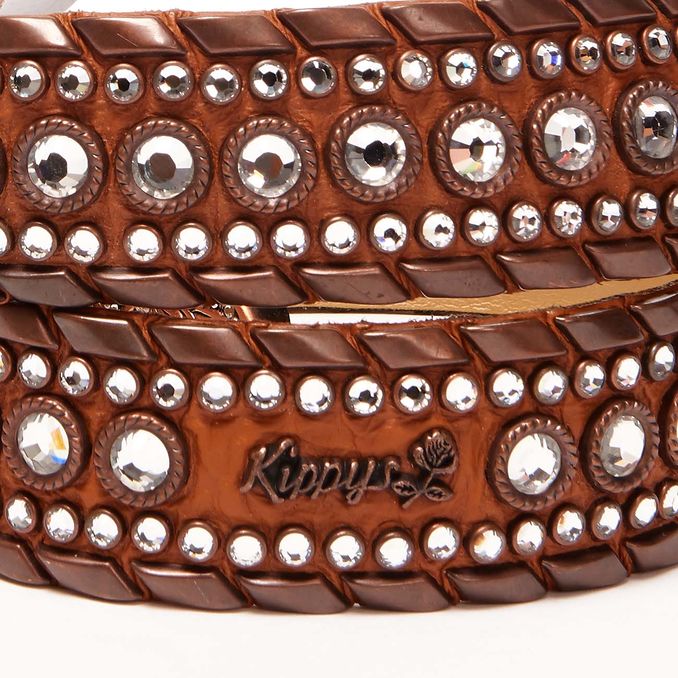 HIGH BELT WITH SWAROVSKY AND STUDS BIG DECORATED BUCKLE Woman Brown Silver