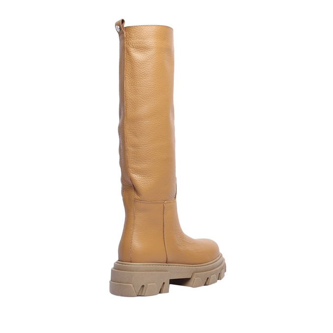 HIGH CALFSKIN BOOTS Woman Camel