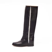 HIGH LEATHER BOOTS WITH METALLIC FRINGES Woman Black HIGH LEATHER BOOTS WITH METALLIC FRINGES Woman Black