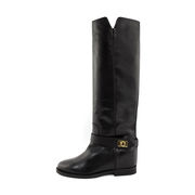 HIGH LEG LEATHER BOOT GOLD BUCKLE Woman Black HIGH LEG LEATHER BOOT GOLD BUCKLE Woman Black