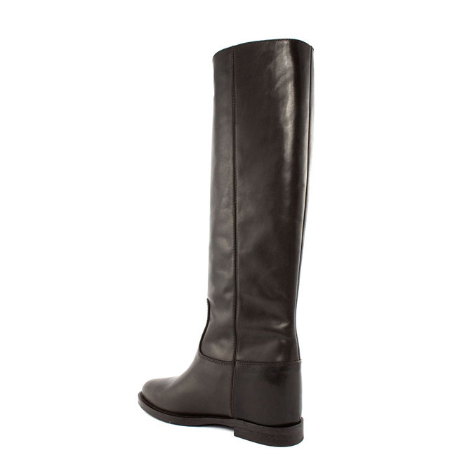 HIGH LEG LEATHER BOOTS AND GOLD V Woman Brown