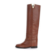 HIGH LEG LEATHER BOOTS AND GOLD V Woman Cuoio HIGH LEG LEATHER BOOTS AND GOLD V Woman Cuoio