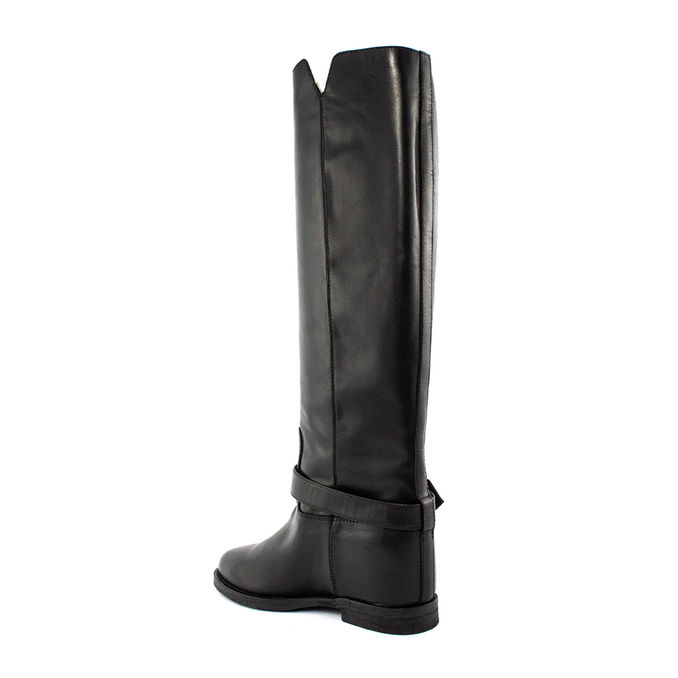 HIGH LEG LEATHER BOOTS GOLD BUCKLE Woman Black