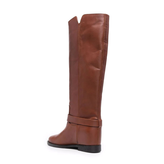 HIGH LEG LEATHER BOOTS GOLD BUCKLE Woman Leather