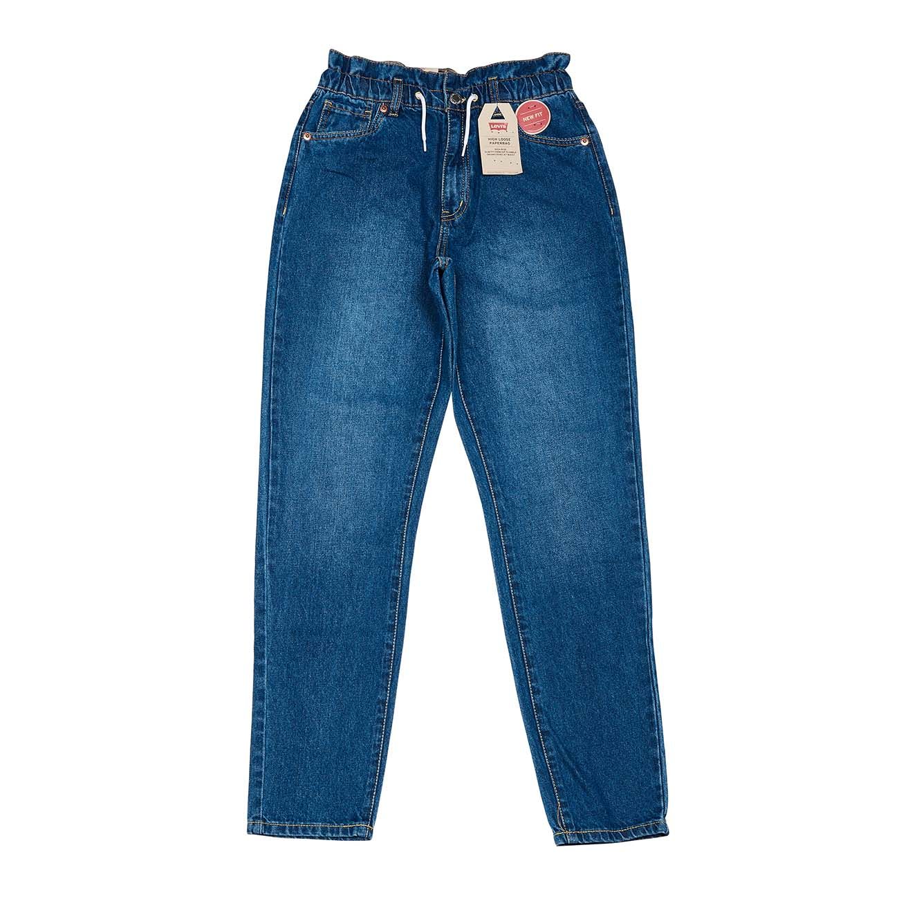 Baby girls' blue paper-bag jeans