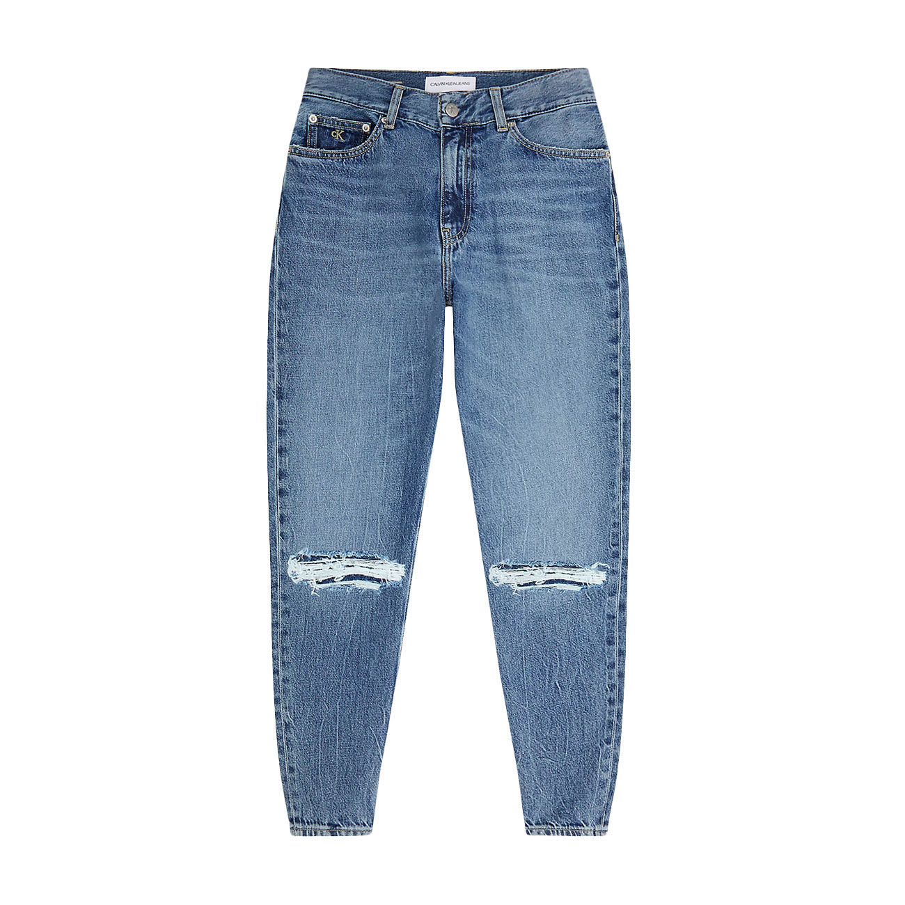 CALVIN KLEIN JEANS HIGH WAIST MOM JEANS WITH RIPS Woman Denim