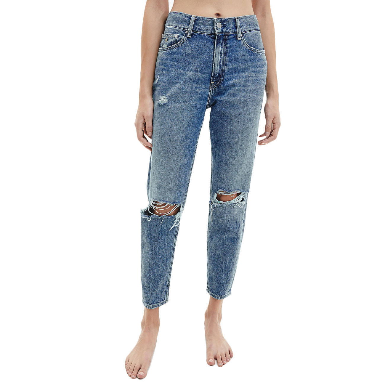 CALVIN KLEIN JEANS HIGH WAIST MOM JEANS WITH RIPS Woman Denim