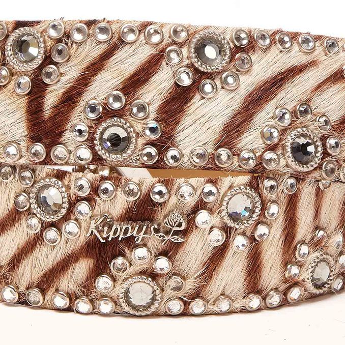 HIGH ZEBRA BELT WITH SWAROVSKY AND FULL BUCKLE Woman Brown White Silver